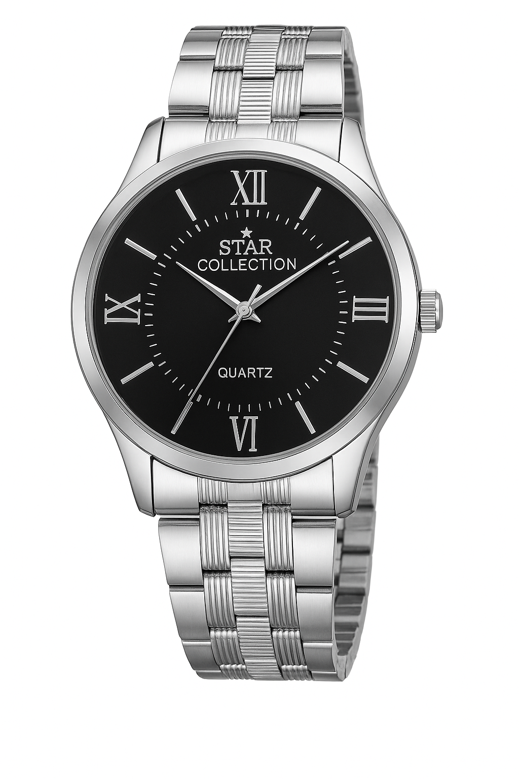 STAR COLLECTION Men's Stainless Steel Watch ? Silver Quartz Analog, Waterproof, Classic Roman Dial (No Box)