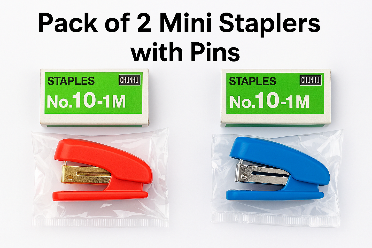 Pack of 2 Mini Staplers with Pins ? Compact, Smooth, and High-Quality Office &amp; School Use (Random color)