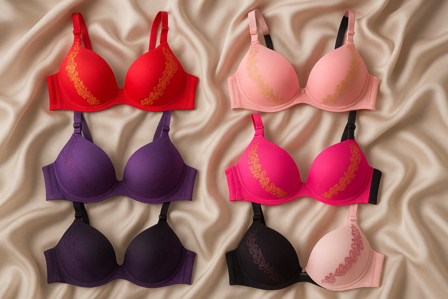 Silk Embroidered Padded Bra for Women ? Luxury Undergarment with Soft Silk Fabric, Stylish Embroidery, Comfortable Fit &amp; Everyday Support (Random Color)