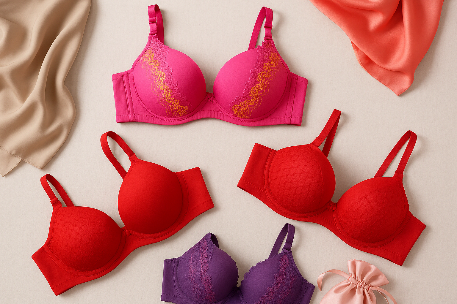 Silk Embroidered Padded Bra for Women ? Luxury Undergarment with Soft Silk Fabric, Stylish Embroidery, Comfortable Fit &amp; Everyday Support (Random Color)