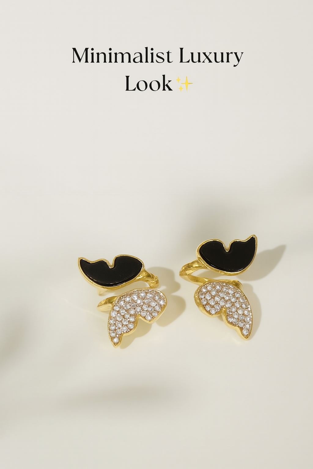 Zircon Butterfly Style Earrings for Women ? Elegant Golden &amp; Silver Studs with Black Enamel and Sparkling Stones (AWJ-997)