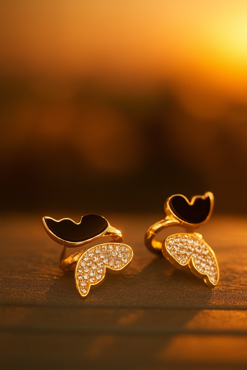 Zircon Butterfly Style Earrings for Women ? Elegant Golden &amp; Silver Studs with Black Enamel and Sparkling Stones (AWJ-997)