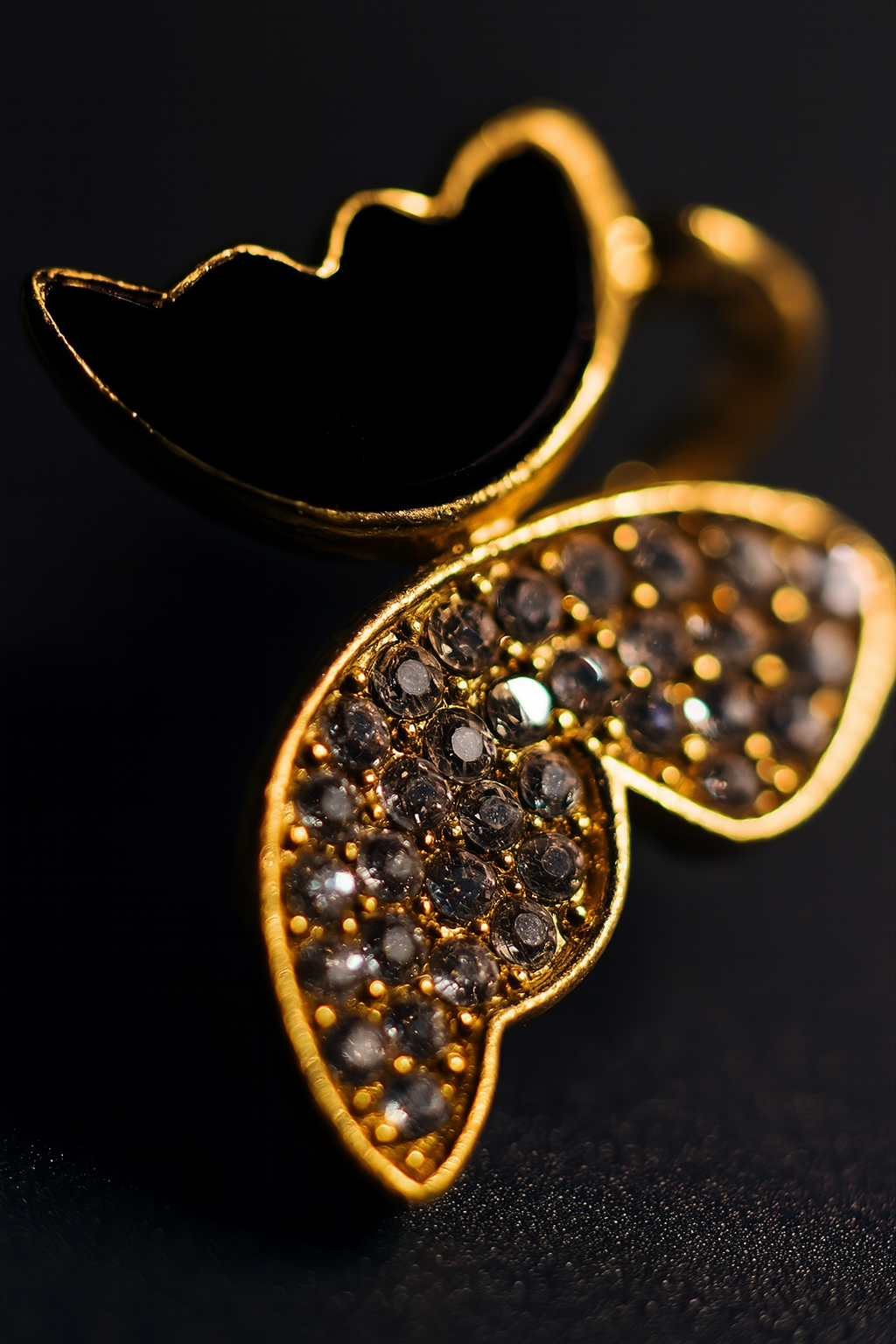 Zircon Butterfly Style Earrings for Women ? Elegant Golden &amp; Silver Studs with Black Enamel and Sparkling Stones (AWJ-997)