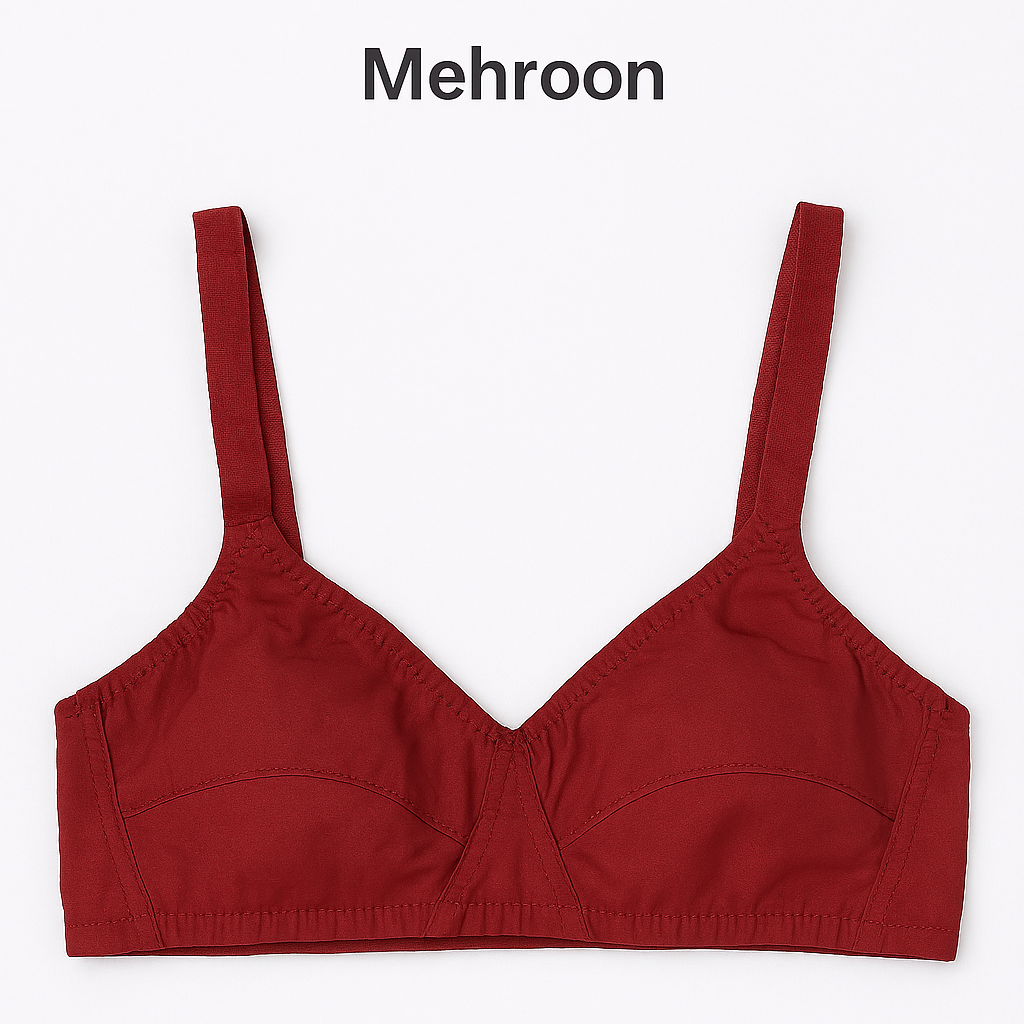 Cotton Sada Bra Pack of 3 ? Mehroon, Black &amp; Skin Color | Comfortable 3 Hook Non-Padded Bra for Women