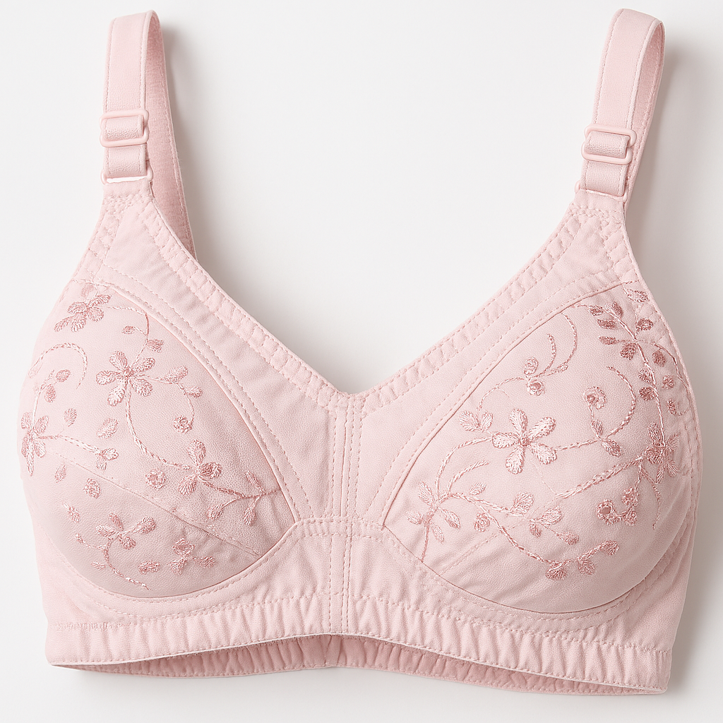 01 PCs Cotton Embroidered Chikan Bra for Women ? Soft Breathable Fabric, Floral Design, Adjustable Straps, 2-Hook Closure, Daily Wear
