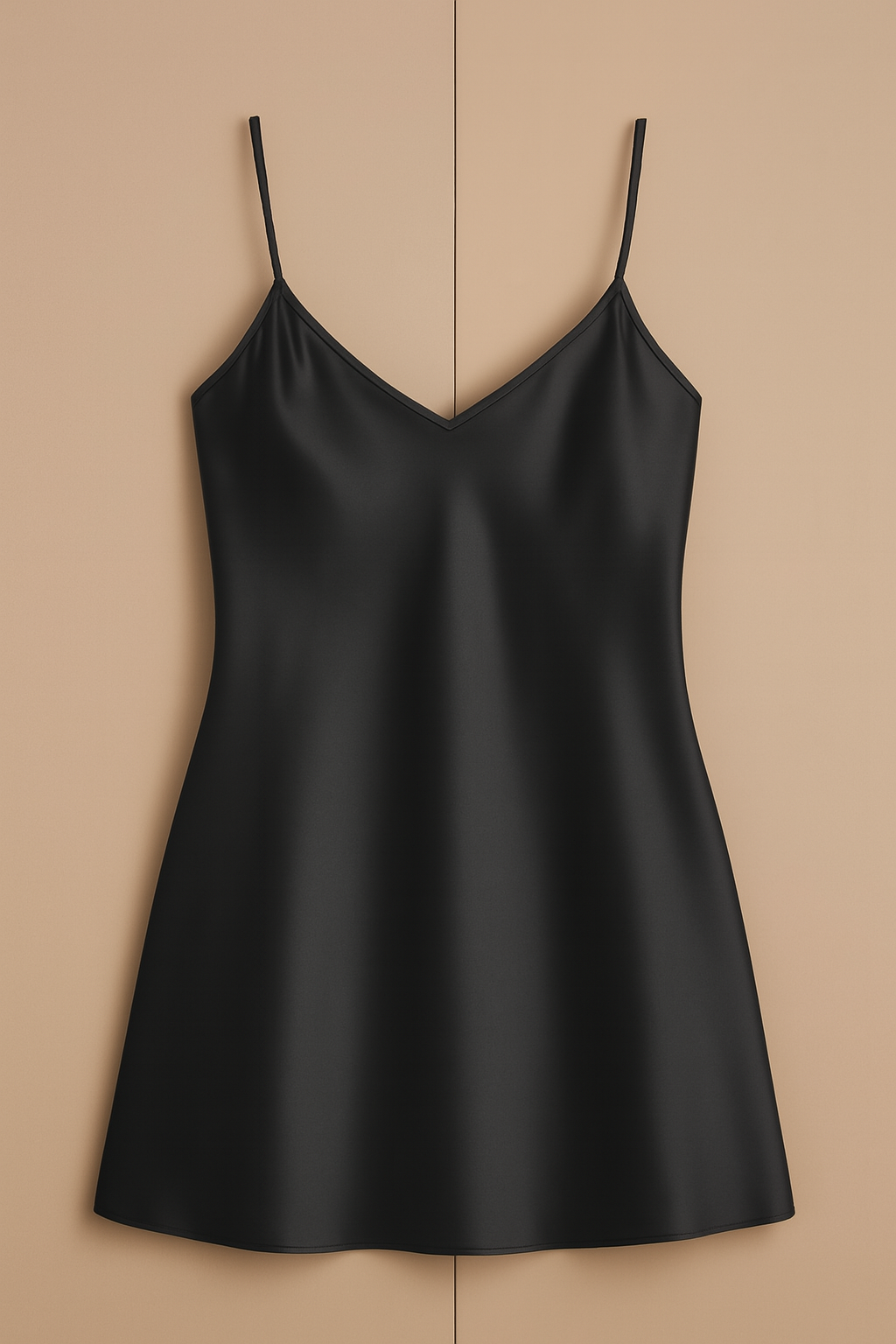 Black Satin Slip Dress ? Sleeveless Camisole with Adjustable Thin Straps | Free Size