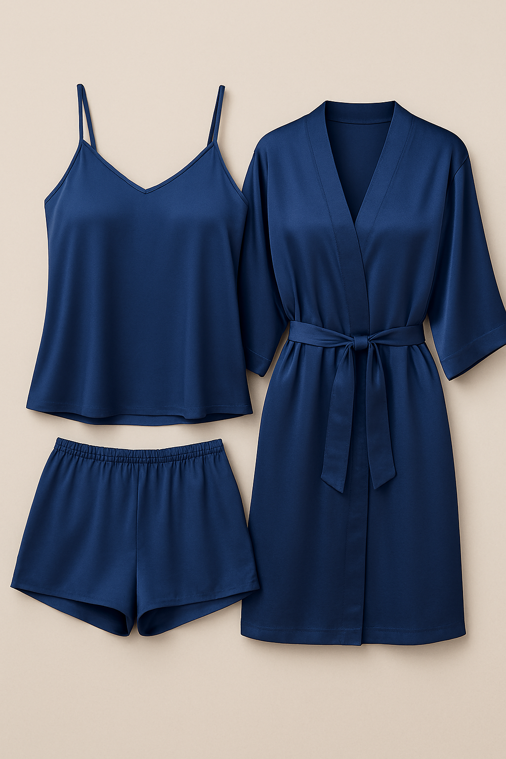 3-Piece Satin Sleepwear Set for Women ? Camisole, Shorts &amp; Robe | Elegant Nightwear &amp; Loungewear ? Free Size (DC-3003)