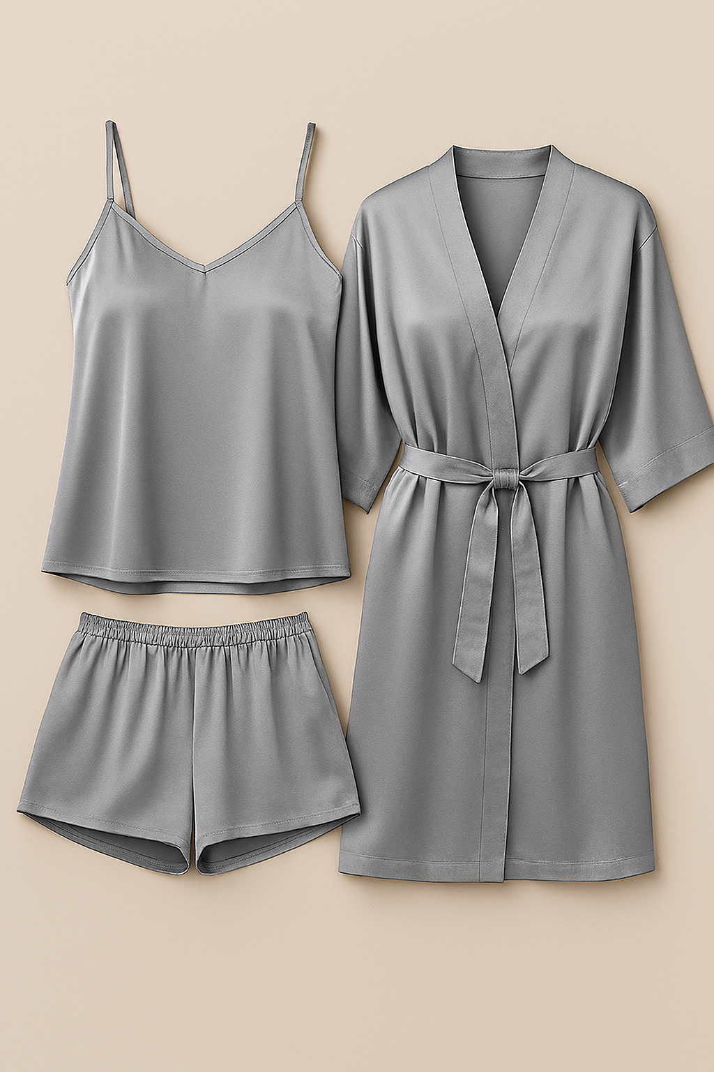 3-Piece Satin Sleepwear Set for Women ? Camisole, Shorts &amp; Robe | Elegant Nightwear &amp; Loungewear ? Free Size (DC-3003)
