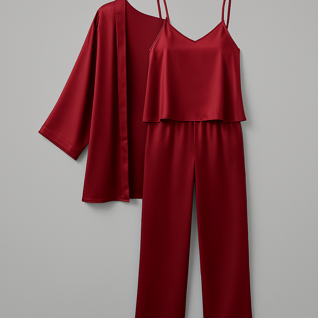 3-Piece Premium Satin Sleepwear Set for Women ? Camisole, Pants &amp; Robe | Nightwear &amp; Loungewear | Free Size (DC-3002)