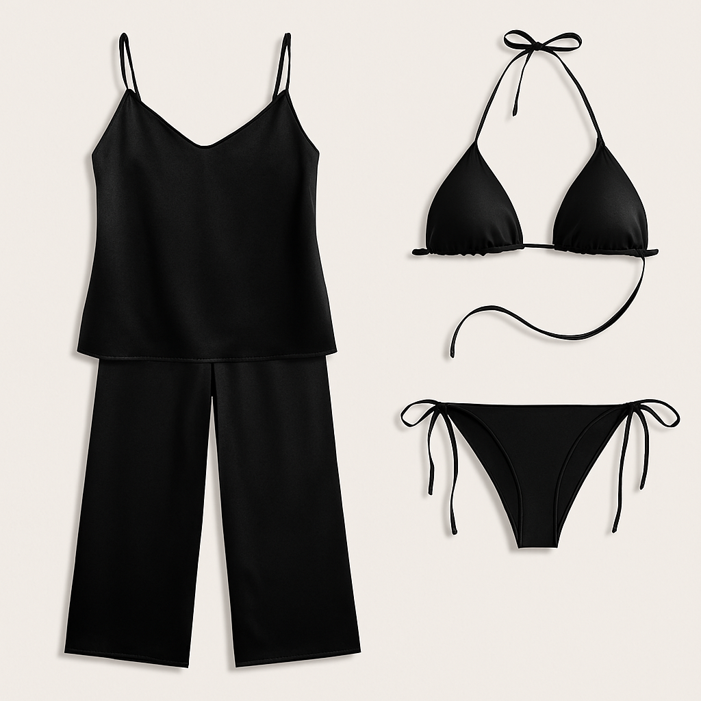 Satin Silk Camisole &amp; Pajama with Bikini Set ? Dual Style Nightwear for Women (DC-4003)