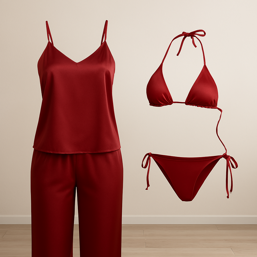 Satin Silk Camisole &amp; Pajama with Bikini Set ? Dual Style Nightwear for Women (DC-4003)