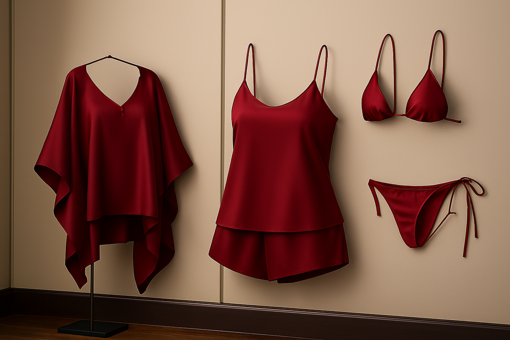 Luxury Satin Sleepwear Trio for Women | Robe, Slip Dress &amp; Halter Bikini Set | Free Size (DC-5001)