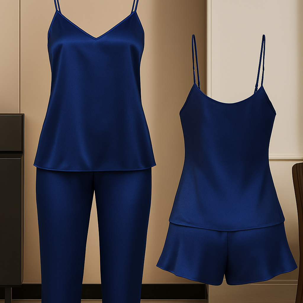  3-Piece Satin Sleepwear Set for Women | Camisole with Pajama &amp; Shorts Combo | Free Size 28?38 | Available in Maroon, Black &amp; Blue (DC-3005)