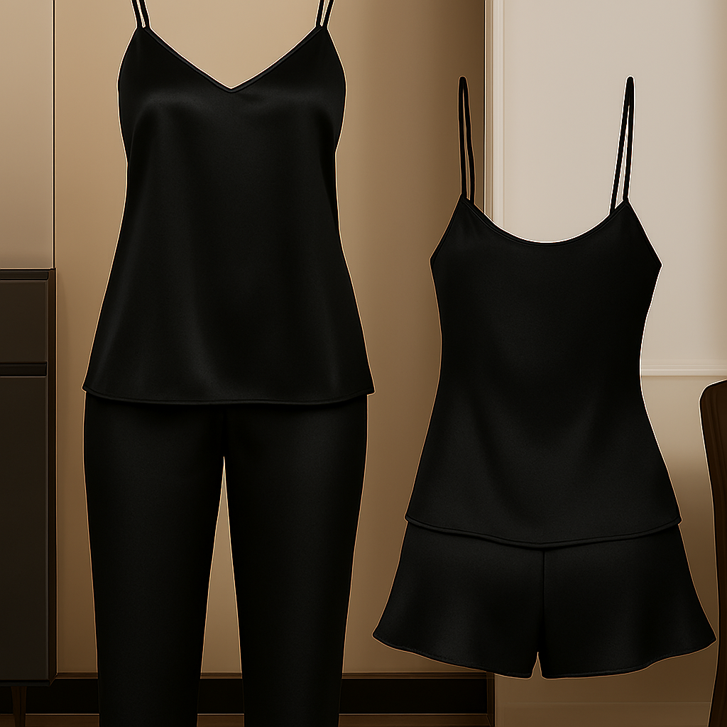  3-Piece Satin Sleepwear Set for Women | Camisole with Pajama &amp; Shorts Combo | Free Size 28?38 | Available in Maroon, Black &amp; Blue (DC-3005)