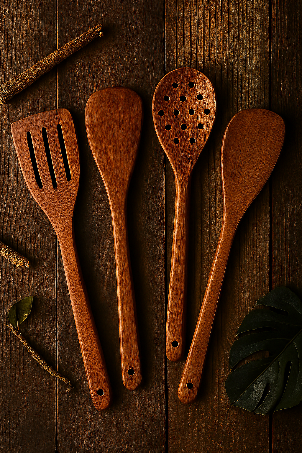 Pack Of 4 - Wooden Spoon Set - Light Brown Kitchen Tools &amp; Gadgets | Kitchen Essentials for Daily Meal Preparation, Suitable for All Types of Cooks from Beginners to Experts.
