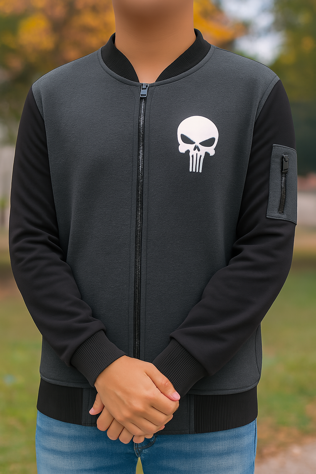 New Winter Collection Charcoal Grey Skull Printed Zipper Jacket for Men &amp; Boys ? Warm Fleece Material, Stylish &amp; Comfortable Outerwear