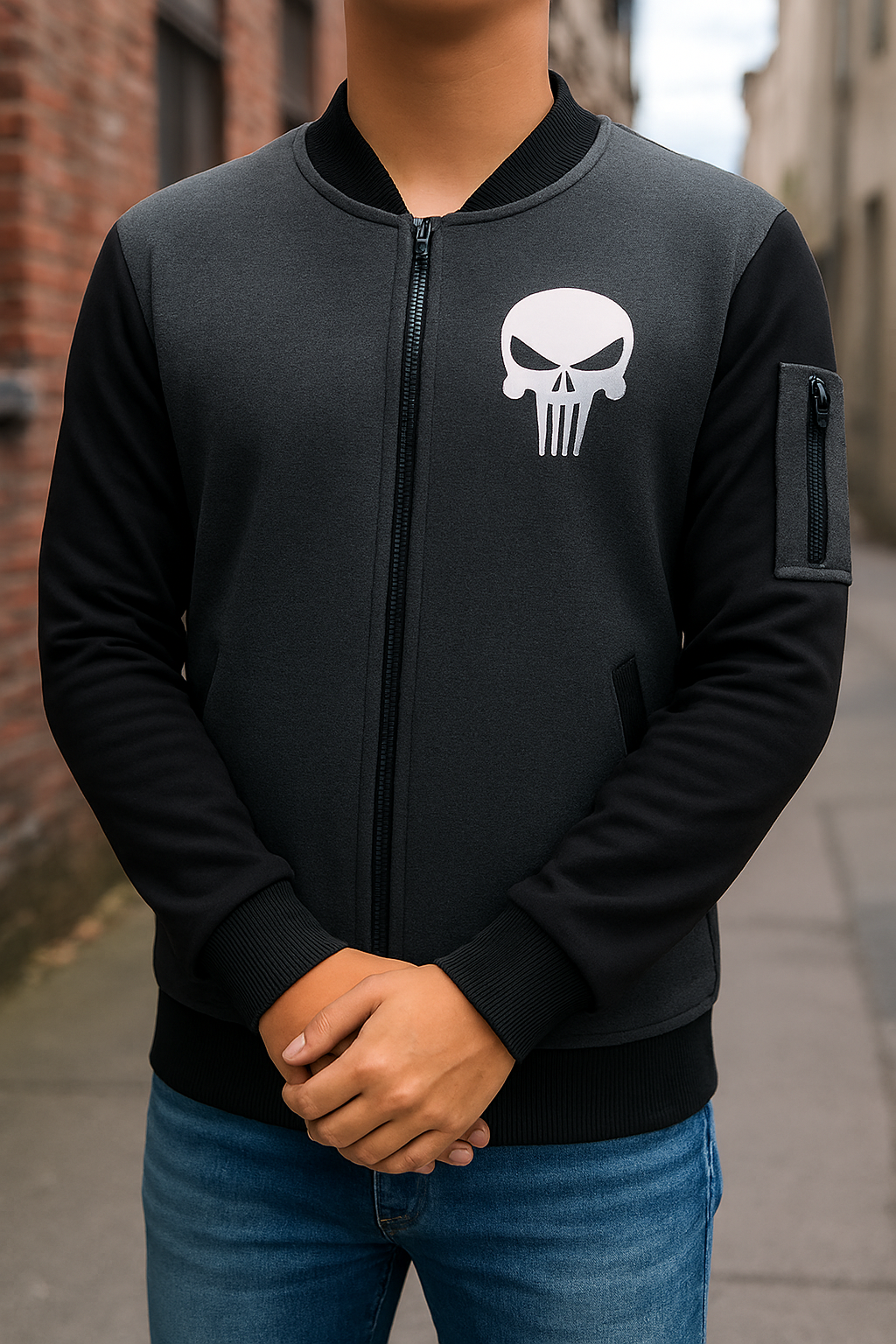 New Winter Collection Charcoal Grey Skull Printed Zipper Jacket for Men &amp; Boys ? Warm Fleece Material, Stylish &amp; Comfortable Outerwear