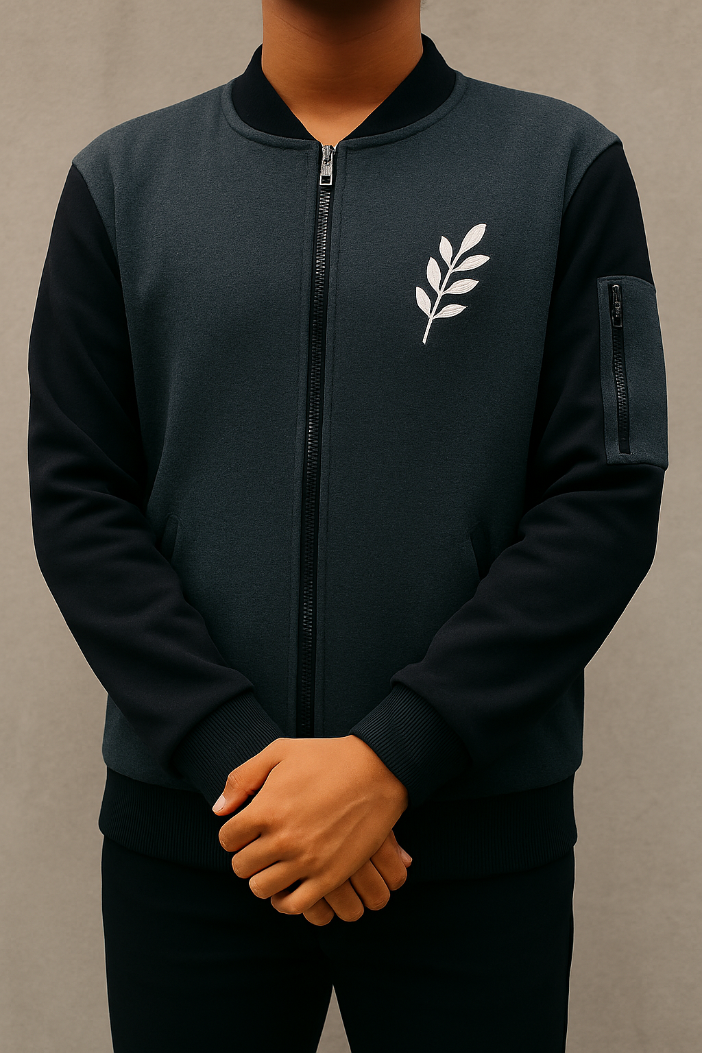 New Winter Collection Charcoal Grey Leaf Printed Zipper Jacket for Men &amp; Boys ? Warm &amp; Stylish Fleece Outerwear