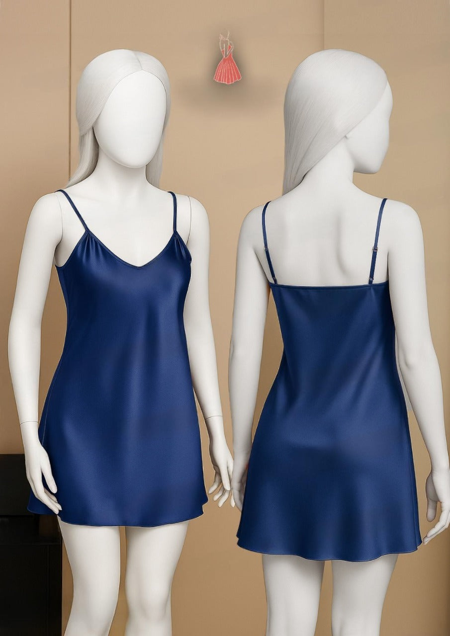 Black Satin Slip Dress ? Sleeveless Camisole with Adjustable Thin Straps | Free Size