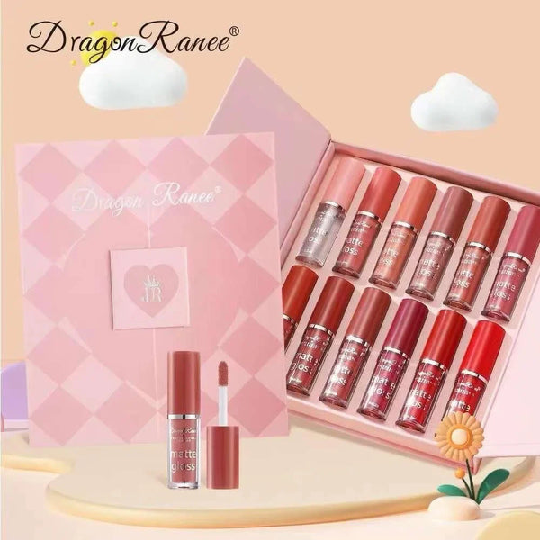 DRAGON RANEE 12-Color Matte Lip Gloss Set – Long-Lasting Waterproof Lip Gloss Set, High-Pigment Liquid Lipstick Collection – Smooth Velvet Finish – Perfect for Daily Wear, Gifting &amp; Professional Use