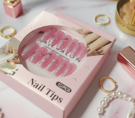 Luxury Pink Nail Tips Set ? 12 PCS False Nails with Glitter &amp; Rhinestone Design | Elegant Salon-Style Press-On Nails for Parties, Weddings &amp; Everyday Fashion