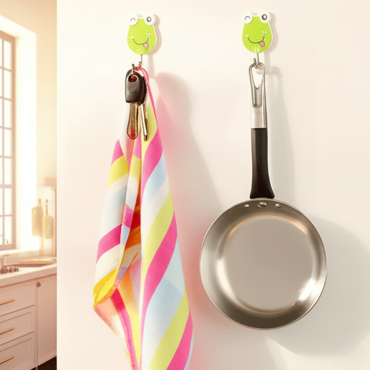 Pack Of 3 Self Adhesive Wall Hooks ? Waterproof Cartoon Sticky homes for Home &amp; Kitchen | Heavy Duty Multipurpose Storage Hooks | Easy No-Drill Installation | Strong Adhesive for Glass, Wood, Plastic, Stainless Steel | (Random Color)