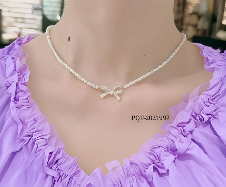 PQT-992 - Bow Shape Pearl Pendant Necklace for Women ? Dainty Jewelry with Sparkling Bow Design | Available in Silver &amp; Golden Finish | Perfect Gift for Weddings, Parties &amp; Everyday Glamour