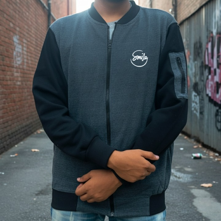 New Winter Collection Charcoal Grey ?Smile? Printed Zipper Jacket for Men &amp; Boys ? Premium French Fleece, Stylish, Warm &amp; Comfortable Winter Wear (M, L, XL)