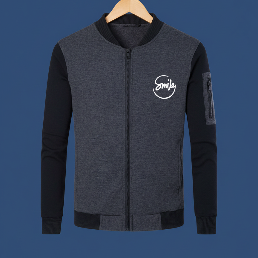 New Winter Collection Charcoal Grey ?Smile? Printed Zipper Jacket for Men &amp; Boys ? Premium French Fleece, Stylish, Warm &amp; Comfortable Winter Wear (M, L, XL)