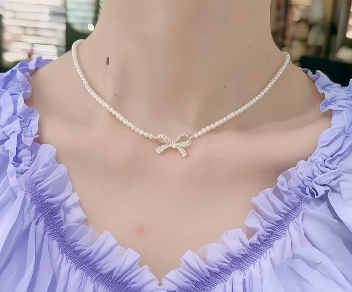 PQT-992 - Bow Shape Pearl Pendant Necklace for Women ? Dainty Jewelry with Sparkling Bow Design | Available in Silver &amp; Golden Finish | Perfect Gift for Weddings, Parties &amp; Everyday Glamour