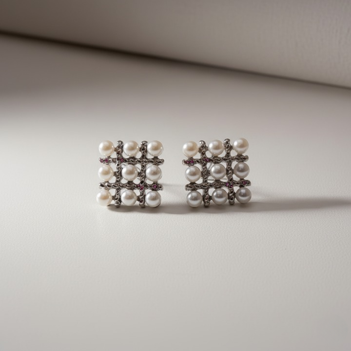Pearl Square Korean Earrings ? Elegant Women?s Fashion Jewelry in Silver and Golden Colors PJT-106