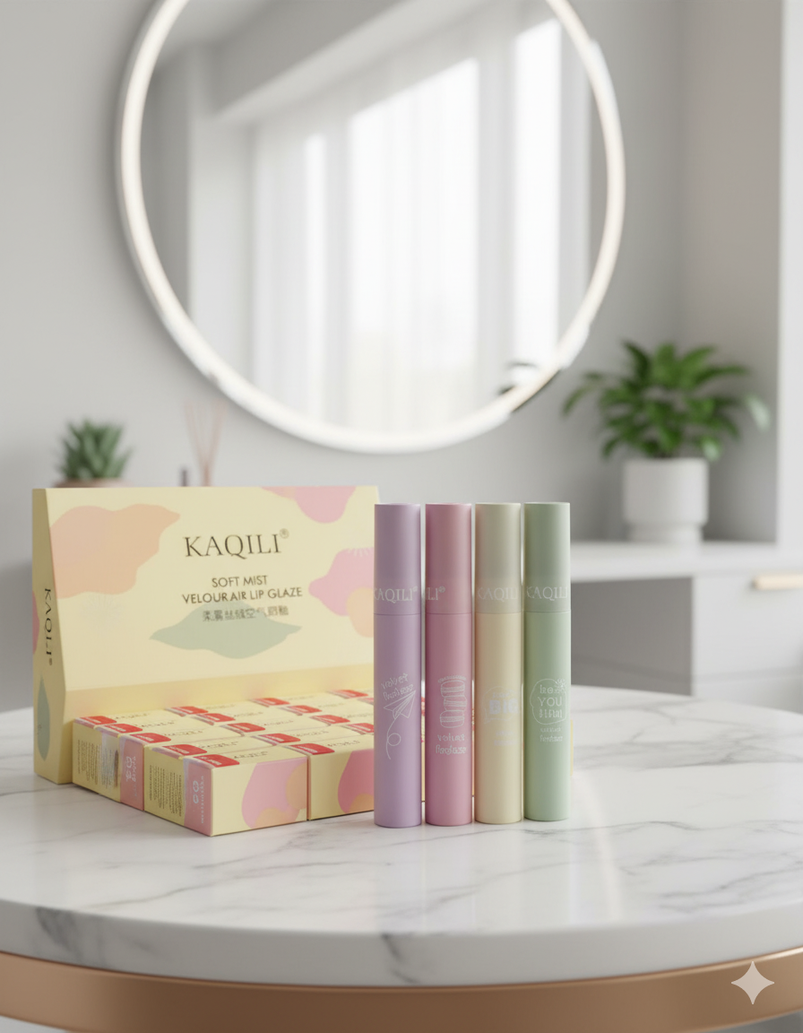 Kaqili Soft Mist Lipgloss ? Velour Air Lip Glaze, Lightweight Matte Finish, Long-Lasting Hydration &amp; Smooth Texture ? Shades 1, 2, 3, 4