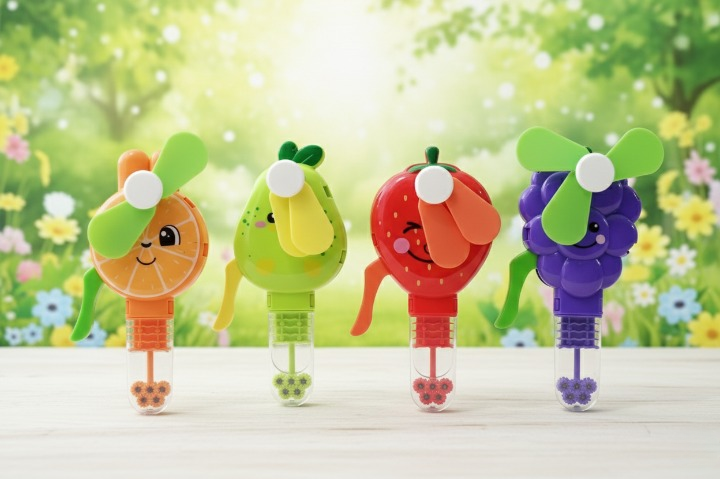 Handheld Fruit Shape Toy Fan for Kids ? Cute Cartoon Design, Safe Soft Blades, Portable Mini Fan for Summer Play &amp; Cooling (Random Design)