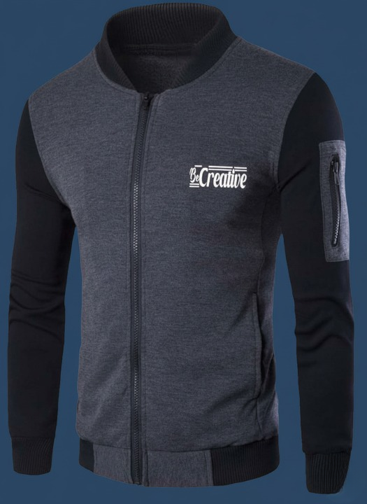 New Winter Collection Charcoal Grey ?Be Creative? Printed Zipper Jacket for Men &amp; Boys ? French Fleece, Premium Quality, Stylish &amp; Comfortable Winter Wear