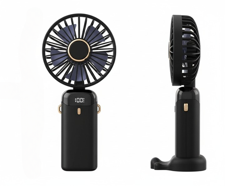 LED Digital Display Rechargeable Fan with USB Cable ? Portable Mini Cooling Fan with Adjustable Speed, Battery Indicator &amp; Easy Charging (random color)