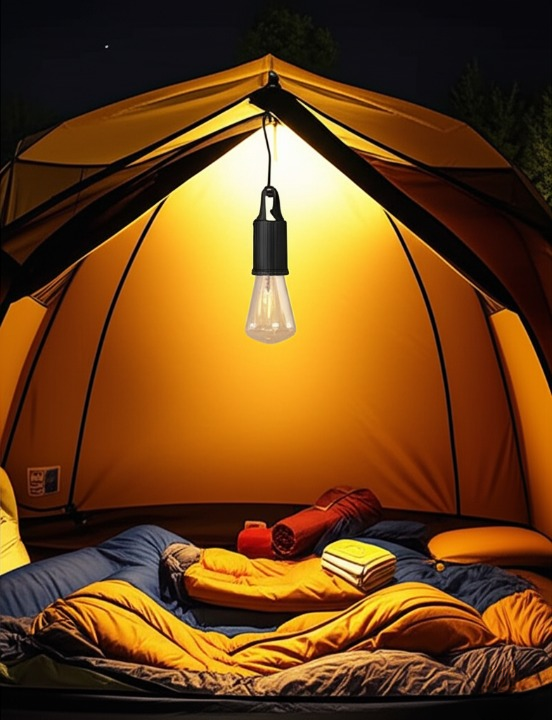 Camping Rechargeable LED Bulb with Type-C Charging Cable | Portable Hanging Light for Outdoor Adventures, Hiking, Emergency &amp; Tent Lighting | Long-Lasting Battery, Bright Illumination &amp; Compact Design