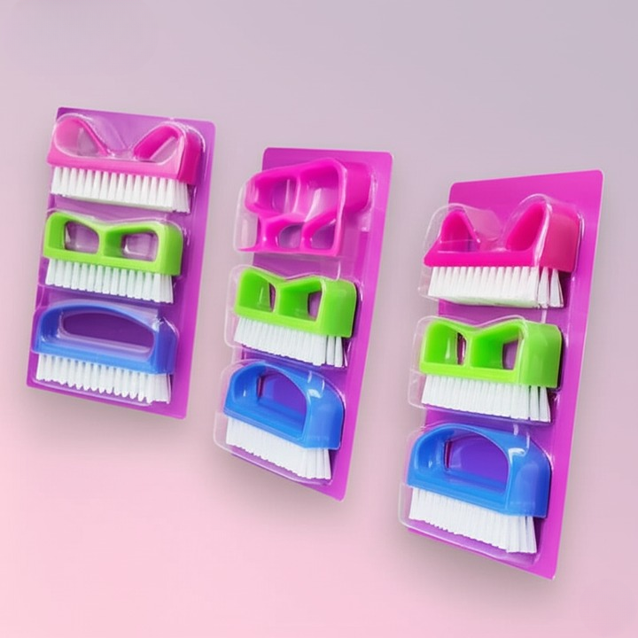 Pack Of 3 Nail Brush Set with Handle ? Soft &amp; Durable Bristles for Cleaning Hands, Feet, Nails &amp; Cuticles, Removes Dirt, Grime &amp; Grease, Assorted Colors (Random Color)