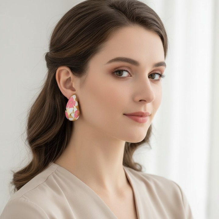 Flower Hollow Drop Earrings ? Stylish Women?s Fashion Jewelry in Multiple Colors Pink, Green, Orange, White, Purple, Blue, Red, Black (PQT-105)
