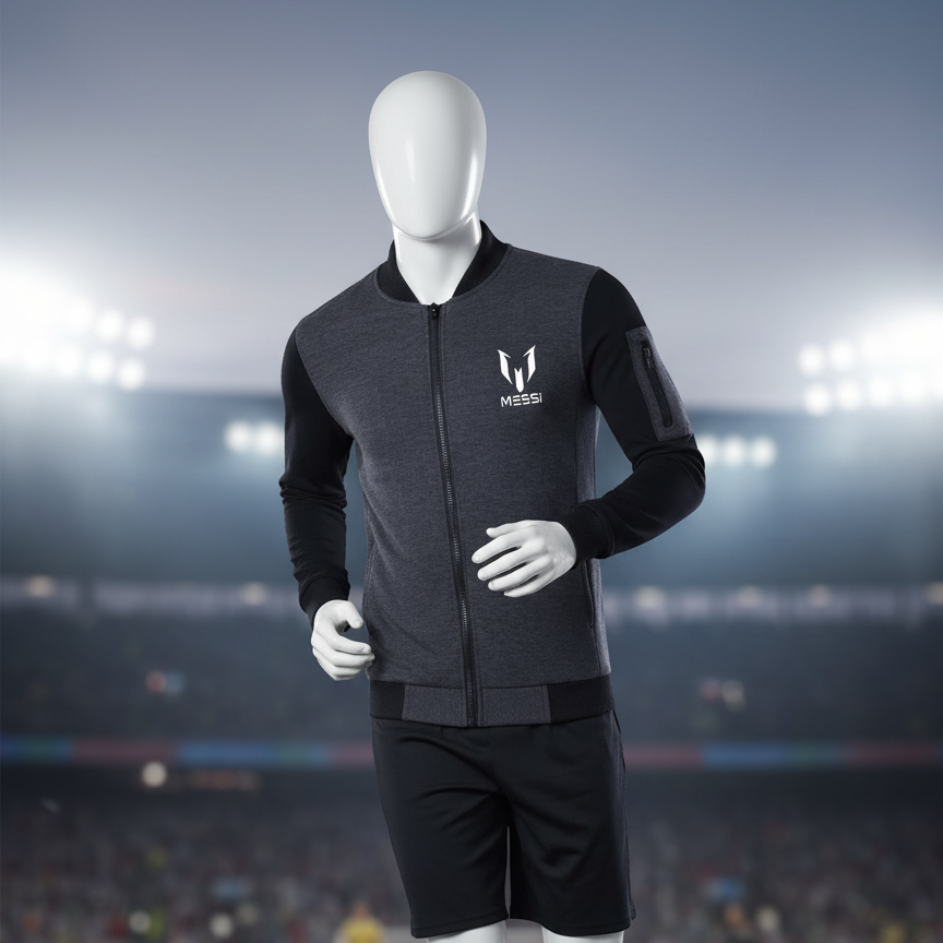 New Winter Collection Charcoal Grey Messi Printed Zipper Jacket for Men &amp; Boys ? Premium French Fleece, Smart Fit, Stylish &amp; Comfortable Winter Wear