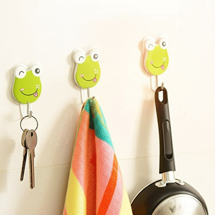 Pack Of 3 Self Adhesive Wall Hooks ? Waterproof Cartoon Sticky homes for Home &amp; Kitchen | Heavy Duty Multipurpose Storage Hooks | Easy No-Drill Installation | Strong Adhesive for Glass, Wood, Plastic, Stainless Steel | (Random Color)