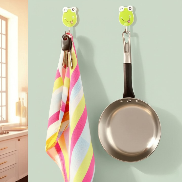 Pack Of 3 Self Adhesive Wall Hooks ? Waterproof Cartoon Sticky homes for Home &amp; Kitchen | Heavy Duty Multipurpose Storage Hooks | Easy No-Drill Installation | Strong Adhesive for Glass, Wood, Plastic, Stainless Steel | (Random Color)