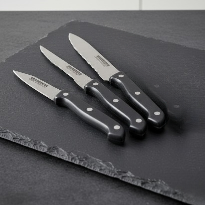 3-Piece Kitchen Knives Set ? Black | Non-Stick Coating, Ergonomic Anti-Slip Handles, Perfect for Chopping, Slicing &amp; Dicing | Dishwasher Safe
