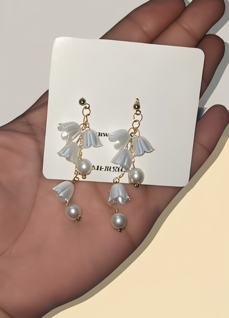 Pearl Korean Flower Earrings for Women ? Elegant White Floral Design with Classic Pearl Detailing | Stylish Fashion Jewelry for Parties, Weddings, and Daily Wear | AWJ-998
