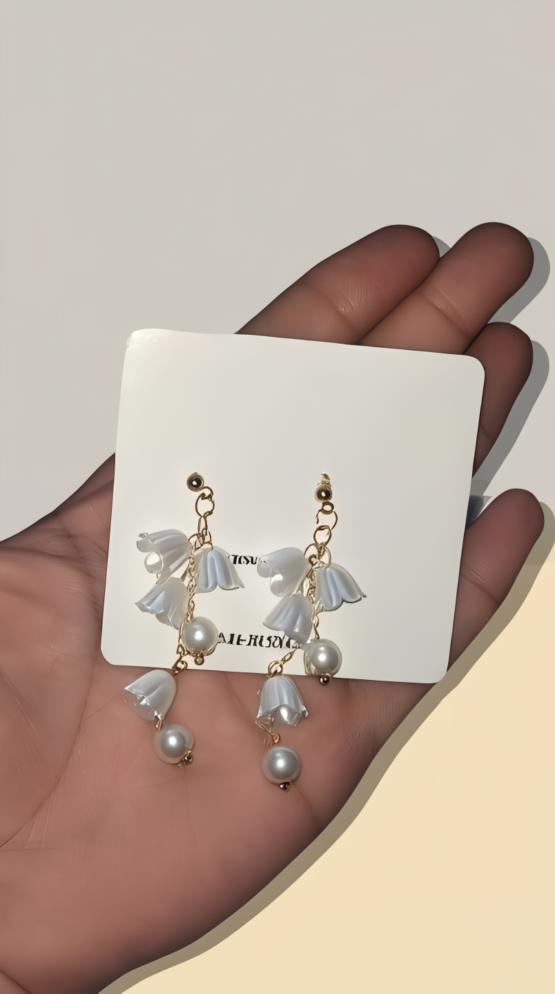 Pearl Korean Flower Earrings for Women ? Elegant White Floral Design with Classic Pearl Detailing | Stylish Fashion Jewelry for Parties, Weddings, and Daily Wear | AWJ-998