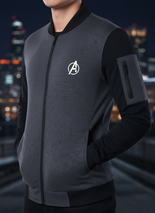 New Winter Collection Charcoal Grey Avenger Printed Zipper Jacket for Men &amp; Boys ? Premium French Fleece, Stylish, Comfortable &amp; Durable Winter Wear