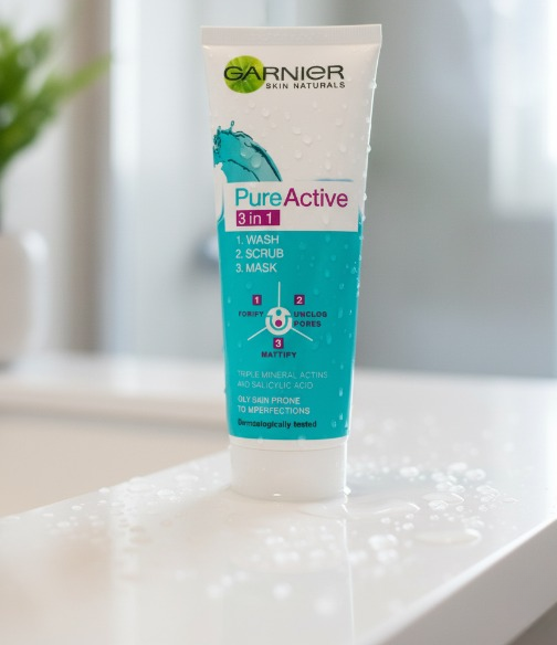 Garnier 3 in 1 Pure Active Face Wash ? 100ml Liquid Cleanser for All Skin Types, Deep Cleansing and Refreshing Skincare