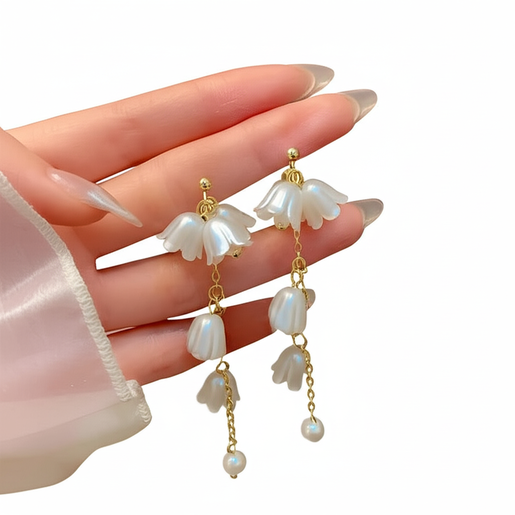 Pearl Korean Flower Earrings for Women ? Elegant White Floral Design with Classic Pearl Detailing | Stylish Fashion Jewelry for Parties, Weddings, and Daily Wear | AWJ-998