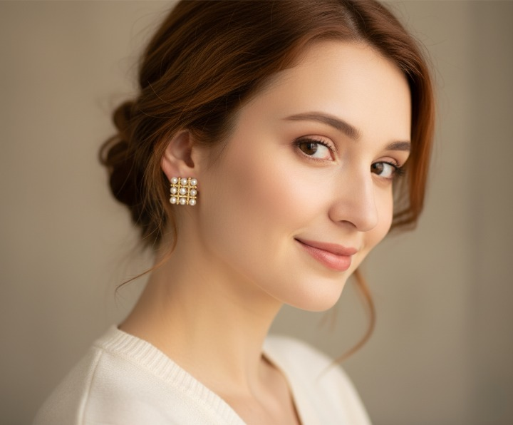 Pearl Square Korean Earrings ? Elegant Women?s Fashion Jewelry in Silver and Golden Colors PJT-106