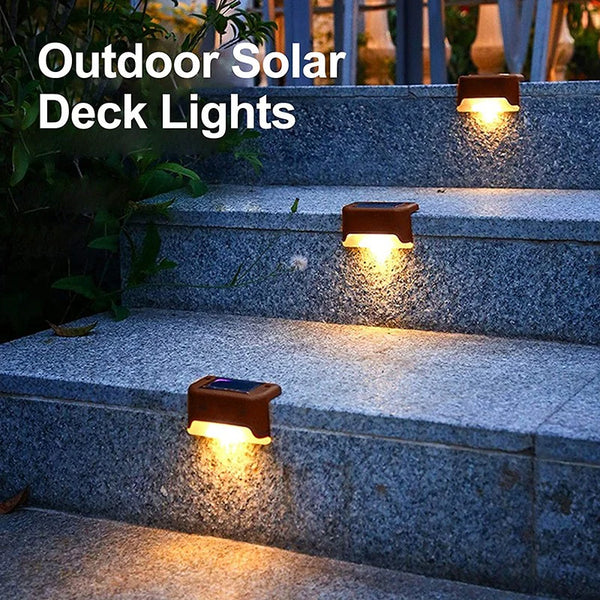 Pack of 4 Solar Deck Lights Outdoor Step Fence Lights Waterproof Solar Lamp for Railing Stairs Pathway Garden Light Decoration