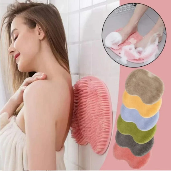 Shower Foot &amp; Back Scrubber Mat, Wall Stick Suction Silicone Bathroom Scrubber (Random color)